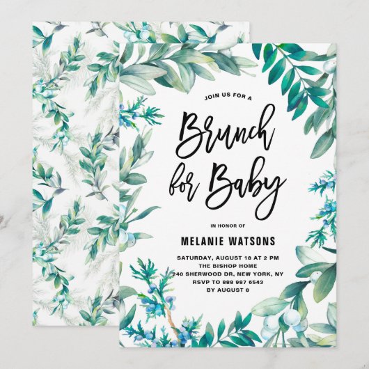 Slinger van Bladeren en Bessen Baby Shower Brunch Kaart (Voorkant / Achterkant)