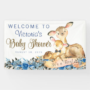 Slinger voor babyfeestje met jongetje en bosdieren spandoek