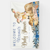 Slinger voor babyfeestje met jongetje en bosdieren spandoek (Verticaal)