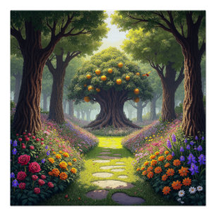 Slingerend Pad door Bloemenweide naar Sinaasappelb Perfect Poster