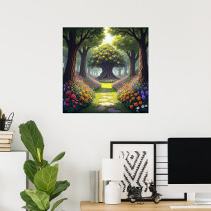 Slingerend Pad door Bloemenweide naar Sinaasappelb Poster