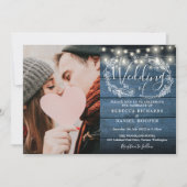 Slingerende lichten Blauwe Rustieke Houten Foto Br Kaart (Voorkant)