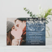 Slingerende lichten Blauwe Rustieke Houten Foto Br Kaart (Staand voorkant)