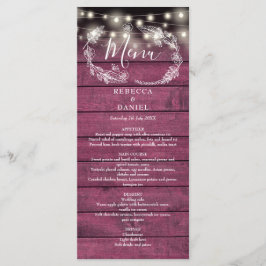 Slingerende lichten bloemrijke roestige rode houte menu