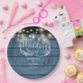 Slingerende lichten bloemrijke rustieke blauwe hou papieren bordje (Feest)