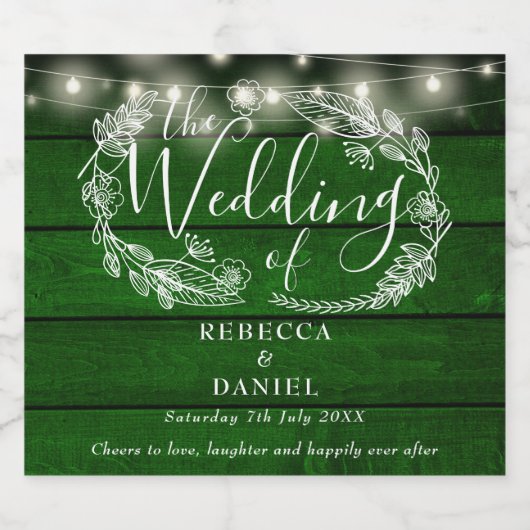 Slingerende lichten bloemrijke rustieke smaragdgro bier etiket (Enkel label)