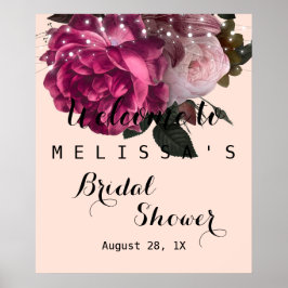 Slingerende lichten bordeauxrode bloemen bruidsdou poster