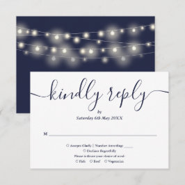 Slingerende lichten Navy Blauwe Script Maaltijdkeu RSVP Kaartje