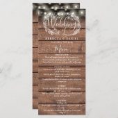 Slingerende lichten Rustic hout Bloemachtige Trouw Menu (Voorkant / Achterkant)