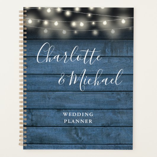 Slingerende lichten Rustiek Blauw Houten Script Br Planner (Voorkant)