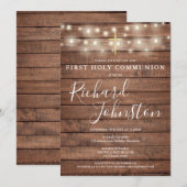 Slingerende lichten Rustiek hout Eerste Heilige Co Kaart (Voorkant / Achterkant)