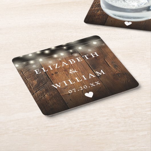 Slingerende lichten Rustieke hout Boho Schuur Brui Kartonnen Onderzetters (Schuin)