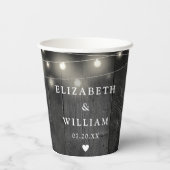 Slingerende lichten Rustieke Zwarte Houten Boho Sc Papieren Bekers (Achterkant)