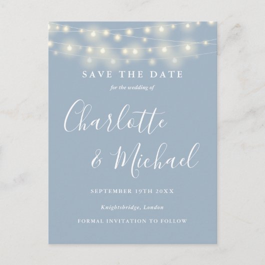 Slingerende lichten Stof blauw bruiloft Save the D Briefkaart (Voorkant)