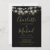 Slingerende lichten Zwart Goud Elegante Script Bru Kaart (Voorkant)