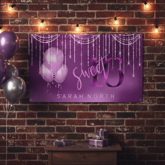 Slingerende Lichtjes & Ballonnen Sweet 16 Orchidee Spandoek