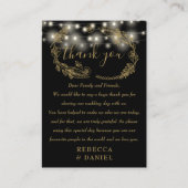 Slingerende Lichtjes Bedankt Zwart En Goud Trouwen Plaatskaartje (Voorkant)