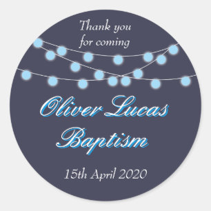 Slingerende Lichtjes Blauwe Doop Favor Ronde Sticker