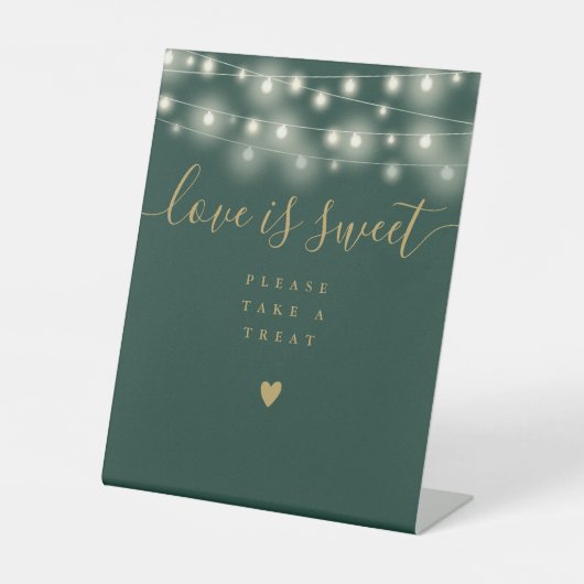 Slingerende lichtjes groen en goud Love is Sweet F Reclamebord Met Voetstuk (Voorkant)