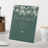 Slingerende lichtjes groen en goud Love is Sweet F Reclamebord Met Voetstuk (Insitu)