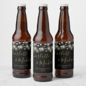 Slingerende Lichtjes Handtekening Script Zwart Gou Bier Etiket (Flessen)