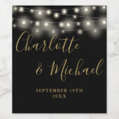 Slingerende Lichtjes Handtekening Script Zwart Gou Wijn Etiket (Enkel label)