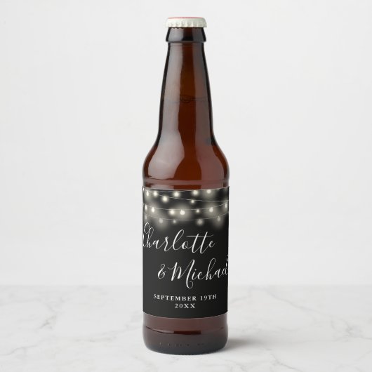 Slingerende Lichtjes Handtekening Script Zwart Wit Bier Etiket (Voorkant)