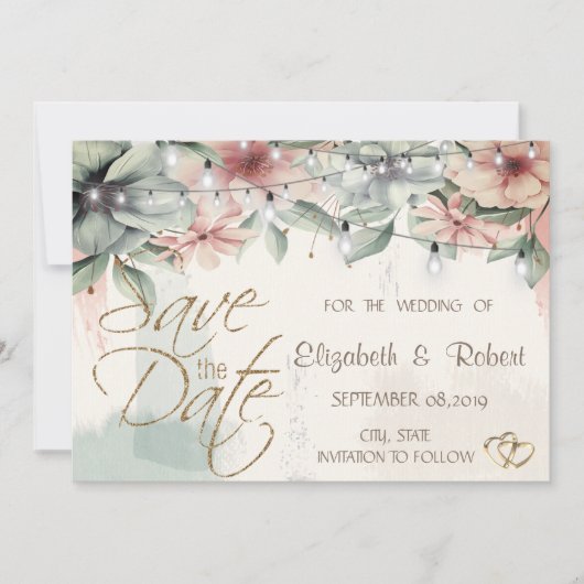 Slingerende Lichtjes, Kwaststreek, Bloemig Bewaar Save The Date (Voorkant)