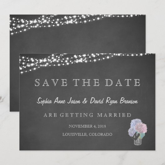 Slingerende Lichtjes Metselpotje Krijtbord SAVE TH Save The Date (Voorkant / Achterkant)