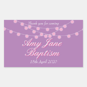 Slingerende Lichtjes Roze Doopfeest Favor Rechthoekige Sticker