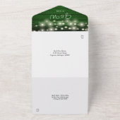 Slingerende Lichtjes Rustic Groen Houten Monogram All In One Uitnodiging (Buitenkant)