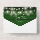 Slingerende Lichtjes Rustic Groen Houten Monogram All In One Uitnodiging (Achterkant)