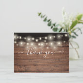 Slingerende Lichtjes Rustiek Hout Elegant Schrift Bedankkaart (Staand voorkant)