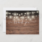 Slingerende Lichtjes Rustiek Hout Elegant Schrift Bedankkaart (Voorkant)