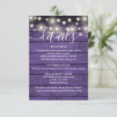 Slingerende Lichtjes Rustiek Paars Houten Huwelijk Informatiekaartje (Staand voorkant)