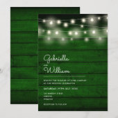 Slingerende Lichtjes Rustieke Groene Houten Bruilo Kaart (Voorkant / Achterkant)