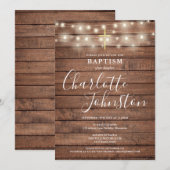 Slingerende Lichtjes Rustieke Hout Doop Doopfeest Kaart (Voorkant / Achterkant)