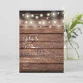 Slingerende Lichtjes Rustieke Houten Bruiloft Kaart (Staand voorkant)