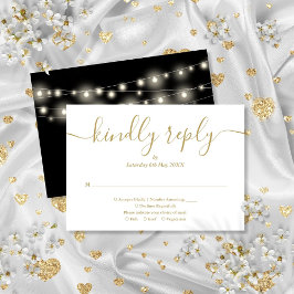 Slingerende Lichtjes Zwart En Gouden Script Maalti RSVP Kaartje