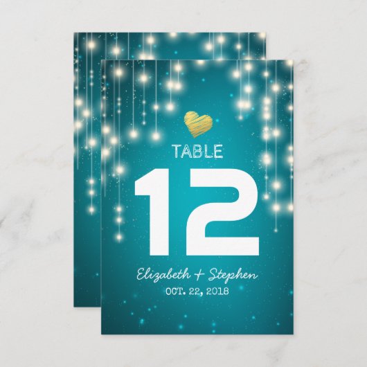 Slingerlichten Bruiloftstoewijzing Plaats Tafelnum Kaart (Voorkant / Achterkant)