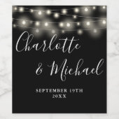 Slingerlichten Huwelijk Zwart Wit Script Wijn Etiket (Enkel label)