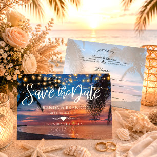 Slingerlichten Palm Beach Trouwkaart Save the Date Aankondigingskaart