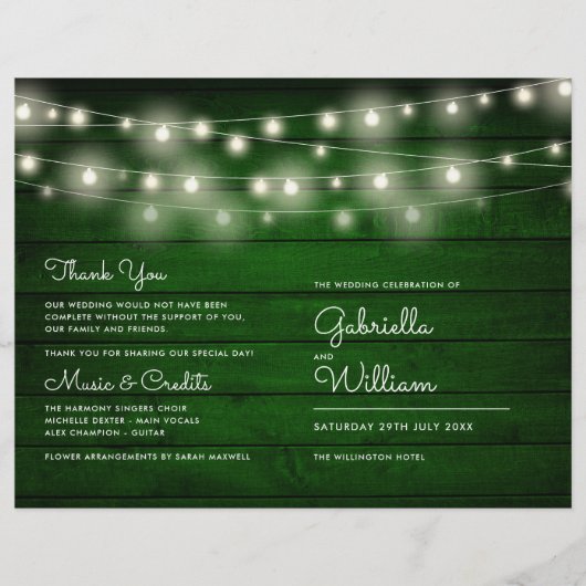 Slingerlichten Rustic Groen Houten Huwelijksprogra (Voorkant)