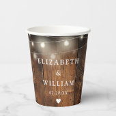 Slingerlichten Rustieke Hout Boho Schuur Bruiloft Papieren Bekers (Achterkant)