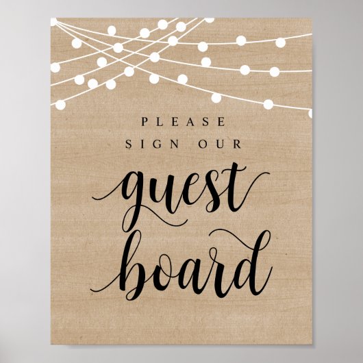 Slingerlichten, Trouwbord Onze Gastbord Poster (Voorkant)