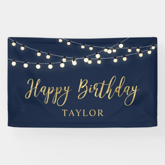Slingerlichtjes | Gouden Verjaardagsfeest Banner (Horizontaal)