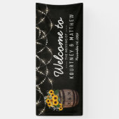 Slingerlichtjes Landelijke Zonnebloem Trouwbanner Spandoek (Verticaal)