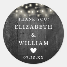 Slingerlichtjes Rustic Zwart Houten Trouwgunst  Ronde Sticker
