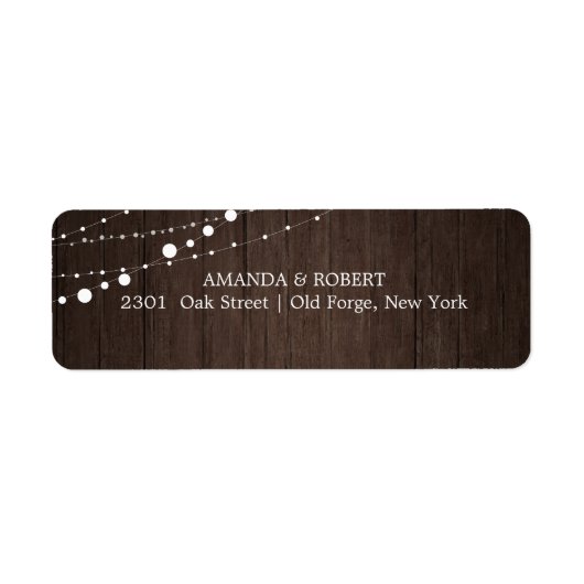 Slingerlichtjes Rustieke Houten Bruiloft Etiket (Voorkant)