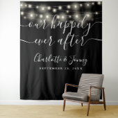 Slingerlichtjes Zwarte Witte Trouwfoto Achtergrond Wandkleed (In situ)